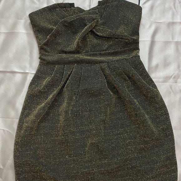 H&M Gold Strapless Formal Prom Mini Dress Size 12 - Picture 2 of 4